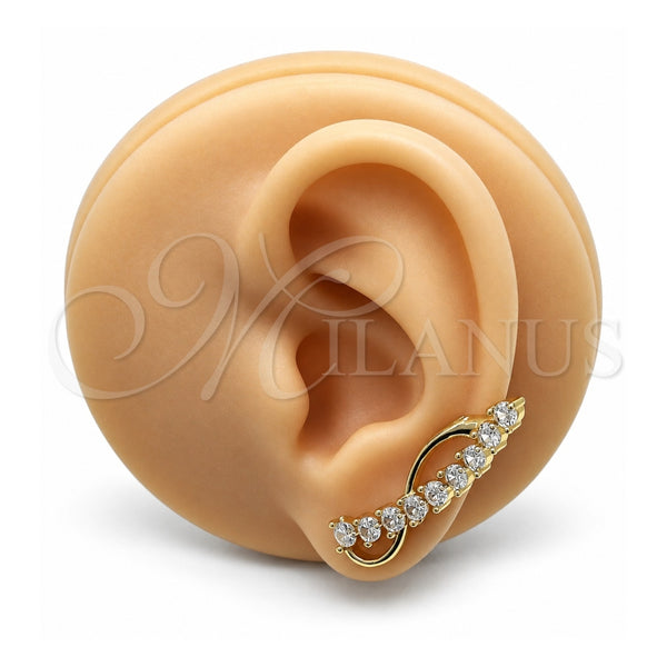 Oro Laminado Earcuff, Gold Filled Style with White Cubic Zirconia, Polished, Golden Finish, 02.210.0737