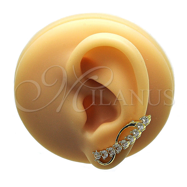 Oro Laminado Earcuff, Gold Filled Style with White Cubic Zirconia, Polished, Golden Finish, 02.210.0737