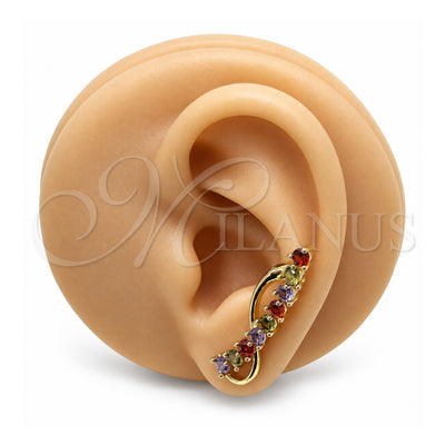 Oro Laminado Earcuff, Gold Filled Style with Multicolor Cubic Zirconia, Polished, Golden Finish, 02.210.0737.1