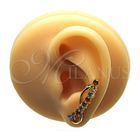 Oro Laminado Earcuff, Gold Filled Style with Multicolor Cubic Zirconia, Polished, Golden Finish, 02.210.0737.1