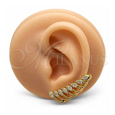 Oro Laminado Earcuff, Gold Filled Style Leaf Design, with White Micro Pave, Polished, Golden Finish, 02.210.0738