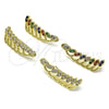 Oro Laminado Earcuff, Gold Filled Style Leaf Design, with White Micro Pave, Polished, Golden Finish, 02.210.0738
