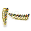 Oro Laminado Earcuff, Gold Filled Style Leaf Design, with Multicolor Micro Pave, Polished, Golden Finish, 02.210.0738.1