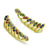 Oro Laminado Earcuff, Gold Filled Style Leaf Design, with Multicolor Micro Pave, Polished, Golden Finish, 02.210.0738.1