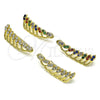 Oro Laminado Earcuff, Gold Filled Style Leaf Design, with Multicolor Micro Pave, Polished, Golden Finish, 02.210.0738.1