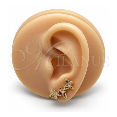 Oro Laminado Earcuff, Gold Filled Style Butterfly Design, with Multicolor Micro Pave, Polished, Golden Finish, 02.210.0739.1