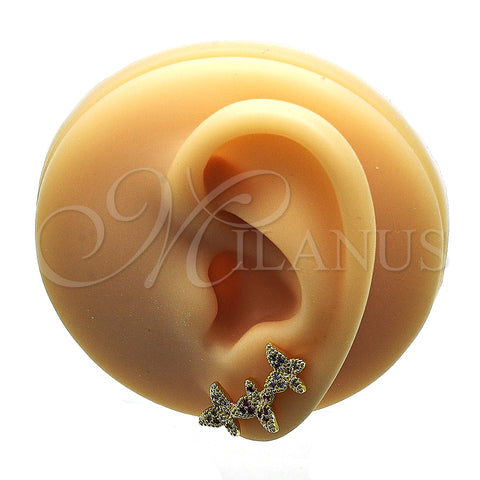 Oro Laminado Earcuff, Gold Filled Style Butterfly Design, with Multicolor Micro Pave, Polished, Golden Finish, 02.210.0739.1