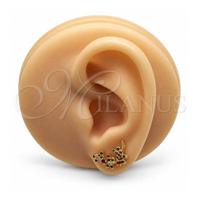 Oro Laminado Earcuff, Gold Filled Style Dragon-Fly Design, with Multicolor Micro Pave and Ruby Cubic Zirconia, Polished, Golden Finish, 02.210.0740.1