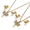 Oro Laminado Earring and Pendant Adult Set, Gold Filled Style Dragon-Fly Design, with White Cubic Zirconia, Polished, Golden Finish, 10.210.0165