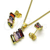 Oro Laminado Earring and Pendant Adult Set, Gold Filled Style Baguette Design, with Multicolor Cubic Zirconia, Polished, Golden Finish, 10.210.0167.4
