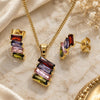 Oro Laminado Earring and Pendant Adult Set, Gold Filled Style Baguette Design, with Multicolor Cubic Zirconia, Polished, Golden Finish, 10.210.0167.4