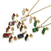 Oro Laminado Earring and Pendant Adult Set, Gold Filled Style Baguette Design, with Multicolor Cubic Zirconia, Polished, Golden Finish, 10.210.0167.4