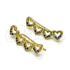 Oro Laminado Earcuff, Gold Filled Style Heart Design, with Multicolor Micro Pave, Polished, Golden Finish, 02.210.0742
