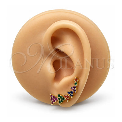 Oro Laminado Earcuff, Gold Filled Style with Multicolor Micro Pave, Polished, Golden Finish, 02.210.0743.1