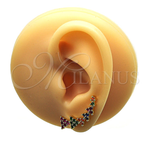 Oro Laminado Earcuff, Gold Filled Style with Multicolor Micro Pave, Polished, Golden Finish, 02.210.0743.1