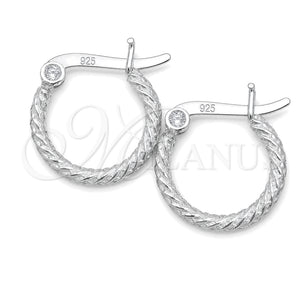 Sterling Silver Small Hoop, Hollow Design, Diamond Cutting Finish, Silver Finish, 02.401.0002.12