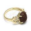 Oro Laminado Multi Stone Ring, Gold Filled Style Leaf Design, with Brown Goldstone Venturina and White Micro Pave, Polished, Golden Finish, 01.284.0061.07 (Size 7)