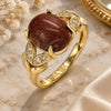 Oro Laminado Multi Stone Ring, Gold Filled Style Leaf Design, with Brown Goldstone Venturina and White Micro Pave, Polished, Golden Finish, 01.284.0061.07 (Size 7)