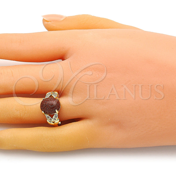 Gold Filled Ring — Multi Stone Ring Leaf Design with Brown Goldstone — alternate product view — SKU 149324 | Oro Laminado anillo — Multi Stone Ring Leaf diseño with Brown Goldstone — SKU 149324