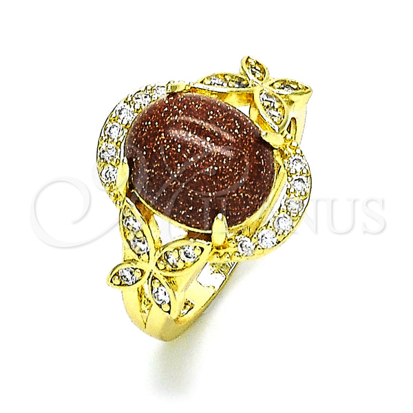 Gold Filled Ring — Multi Stone Ring Butterfly Design with Brown Goldstone — main product view — SKU 149327 | Oro Laminado anillo — Multi Stone Ring Butterfly diseño with Brown Goldstone — SKU 149327