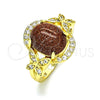 Oro Laminado Multi Stone Ring, Gold Filled Style Butterfly Design, with Brown Goldstone Venturina and White Micro Pave, Polished, Golden Finish, 01.284.0062.09 (Size 9)