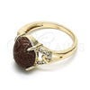 Oro Laminado Multi Stone Ring, Gold Filled Style with Brown Goldstone Venturina and White Micro Pave, Polished, Golden Finish, 01.284.0063.07 (Size 7)