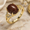Oro Laminado Multi Stone Ring, Gold Filled Style with Brown Goldstone Venturina and White Micro Pave, Polished, Golden Finish, 01.284.0063.07 (Size 7)