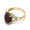 Oro Laminado Multi Stone Ring, Gold Filled Style with Brown Goldstone Venturina and White Micro Pave, Polished, Golden Finish, 01.284.0063.08 (Size 8)