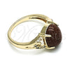 Oro Laminado Multi Stone Ring, Gold Filled Style with Brown Goldstone Venturina and White Micro Pave, Polished, Golden Finish, 01.284.0063.09 (Size 9)