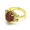 Oro Laminado Multi Stone Ring, Gold Filled Style with Brown Goldstone Venturina and White Micro Pave, Polished, Golden Finish, 01.284.0064.08 (Size 8)