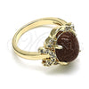 Oro Laminado Multi Stone Ring, Gold Filled Style with Brown Goldstone Venturina and White Micro Pave, Polished, Golden Finish, 01.284.0064.08 (Size 8)