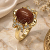 Oro Laminado Multi Stone Ring, Gold Filled Style with Brown Goldstone Venturina and White Micro Pave, Polished, Golden Finish, 01.284.0064.08 (Size 8)