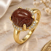 Oro Laminado Multi Stone Ring, Gold Filled Style with Brown Goldstone Venturina and White Micro Pave, Polished, Golden Finish, 01.284.0065.08 (Size 8)