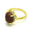 Oro Laminado Multi Stone Ring, Gold Filled Style with Brown Goldstone Venturina and White Micro Pave, Polished, Golden Finish, 01.284.0065.09 (Size 9)