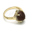 Oro Laminado Multi Stone Ring, Gold Filled Style with Brown Goldstone Venturina and White Micro Pave, Polished, Golden Finish, 01.284.0065.09 (Size 9)