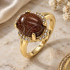 Oro Laminado Multi Stone Ring, Gold Filled Style with Brown Goldstone Venturina and White Micro Pave, Polished, Golden Finish, 01.284.0065.09 (Size 9)