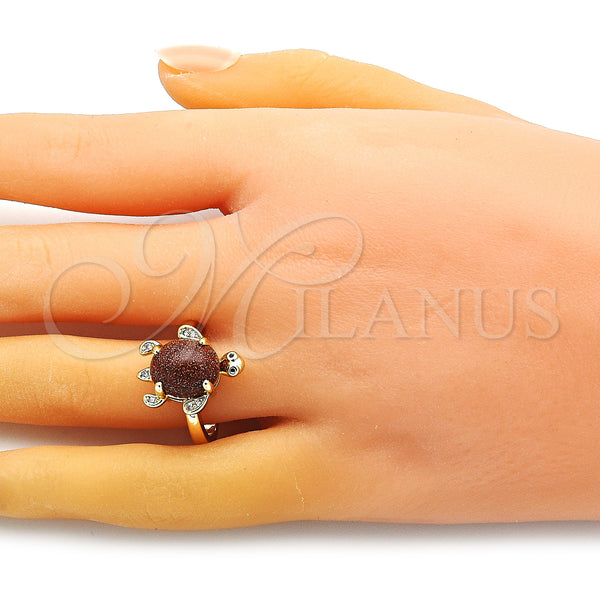 Gold Filled Ring — Multi Stone Ring Turtle Design with Brown Goldstone — alternate product view — SKU 149338 | Oro Laminado anillo — Multi Stone Ring Turtle diseño with Brown Goldstone — SKU 149338