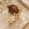 Oro Laminado Multi Stone Ring, Gold Filled Style Turtle Design, with Brown Goldstone Venturina and White Micro Pave, Polished, Golden Finish, 01.284.0066.07 (Size 7)