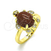 Oro Laminado Multi Stone Ring, Gold Filled Style Turtle Design, with Brown Goldstone Venturina and White Micro Pave, Polished, Golden Finish, 01.284.0066.08 (Size 8)