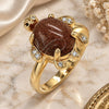 Oro Laminado Multi Stone Ring, Gold Filled Style Turtle Design, with Brown Goldstone Venturina and White Micro Pave, Polished, Golden Finish, 01.284.0066.09 (Size 9)