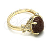 Oro Laminado Multi Stone Ring, Gold Filled Style Butterfly Design, with Brown Goldstone Venturina and White Micro Pave, Polished, Golden Finish, 01.284.0067.08 (Size 8)