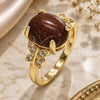 Oro Laminado Multi Stone Ring, Gold Filled Style Butterfly Design, with Brown Goldstone Venturina and White Micro Pave, Polished, Golden Finish, 01.284.0067.08 (Size 8)