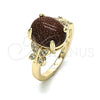 Oro Laminado Multi Stone Ring, Gold Filled Style Butterfly Design, with Brown Goldstone Venturina and White Micro Pave, Polished, Golden Finish, 01.284.0067.08 (Size 8)