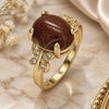 Oro Laminado Multi Stone Ring, Gold Filled Style Butterfly Design, with Brown Goldstone Venturina and White Micro Pave, Polished, Golden Finish, 01.284.0067.09 (Size 9)