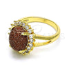 Oro Laminado Multi Stone Ring, Gold Filled Style with Brown Goldstone Venturina and White Micro Pave, Polished, Golden Finish, 01.284.0068.08 (Size 8)