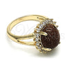 Oro Laminado Multi Stone Ring, Gold Filled Style with Brown Goldstone Venturina and White Micro Pave, Polished, Golden Finish, 01.284.0068.08 (Size 8)