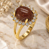 Oro Laminado Multi Stone Ring, Gold Filled Style with Brown Goldstone Venturina and White Micro Pave, Polished, Golden Finish, 01.284.0068.08 (Size 8)