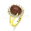 Oro Laminado Multi Stone Ring, Gold Filled Style with Brown Goldstone Venturina and White Micro Pave, Polished, Golden Finish, 01.284.0068.08 (Size 8)