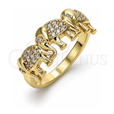Oro Laminado Multi Stone Ring, Gold Filled Style Elephant Design, with White Micro Pave, Polished, Golden Finish, 01.284.0069.07 (Size 7)