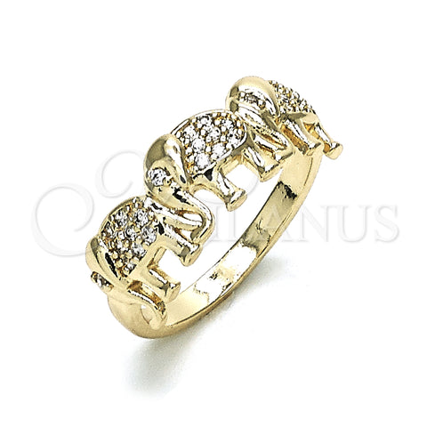 Oro Laminado Multi Stone Ring, Gold Filled Style Elephant Design, with White Micro Pave, Polished, Golden Finish, 01.284.0069.08 (Size 8)